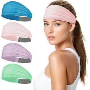 Sukeen Wide Headbands for Women, Instant Cooling Elastic Non-Slip Workout Headbands, Moisture-Wicking Sports Sweatbands for Gym, Yoga, Running, Fitness