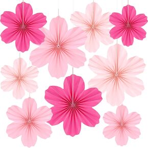 9 PCS Pink Party Paper Paper Decorations Hot Pink Paper Fans Hanging Hanging Paper Ploral Backdrop Decor Decor