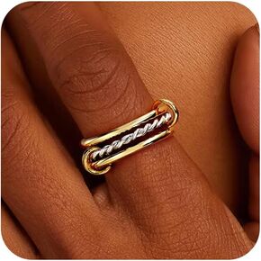 JINEAR Gold & Silver Interlocked Rings for Women Dainty 14k Gold Plated Cubic Zirconia Stackable Statement Rings Two-Toned Connected Bands Stacking Non Tarnish Jewelry