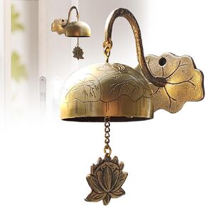 Zen Lotus Door Chime - جرس الباب النحاسي المصنوع يدويًا للمنزل أو المكتب أو المتجر - ديكور كوري Feng Shui مع صوت رنين مهدئ