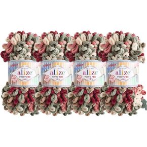 بطانية أطفال منتفخة ذات ألوان جميلة من Alize، حلقة صغيرة 100% من خيوط البوليستر الدقيقة الناعمة، مجموعة من 4skn 400gr 64yds (6039)