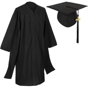 Master Graduation Cap and Gown with Tassel Matte Master Regalia for Adult Unisex, Black