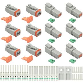 205 PCS Deutsch Connector Kit, DT 2 3 4 6 8 12 Pin Connectors, IP67 Waterproof Electrical Connectors Plug with 70 Pairs Size 16 Solid Contacts for Car Truck Boat, 205 PCS(Solid Contacts)