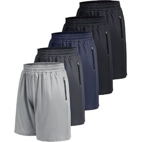 5 Pack Athletic Basketball Mens Shorts with Zipper Pockets - Lightweight Quick Dry Gym Workout Running Shorts for Men