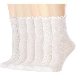 Mcool Mary Gocks Gocks Mesh Casual Lace Crow Crew Summer Ultra White White Frilly Coleds for Women 6 Pairs