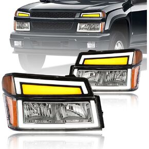 Headlight Assembly Headlights, Compatible with 2007-2013 Chevy Silverado 1500/2007-2014 Silverado 2500HD/3500, DOES NOT FIT 2007 (OLD BODY) CLASSIC MODELS Chrome Housing Amber Reflector