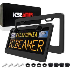 ICBeamer Universal Fit معظم إطار لوحة ترخيص الدراجات النارية مع 6+ وميض LED ذيل + ضوء الفرامل [نمط ألياف الكربون]