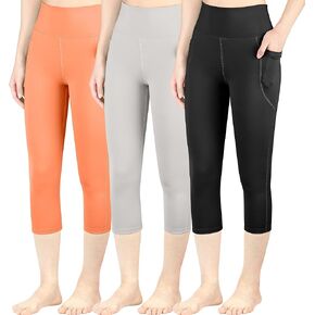 BIG ELEPHANT 3 Packs Girls Capri Leggings with Pockets, High Waisted Yoga Pants Athletic Running Dance Workout for Kids in Kuwait