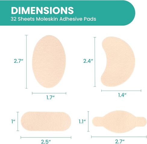 Welnove Moleskin Adhesive Pads for Feet,Blister Bandages for Feet, Mole Skin Patch for Feet Heels, Skin Tape Stickers for Feet - 16 Sheets of 4 Shapes in Kuwait
