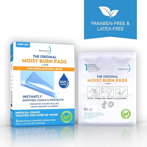 The Original Moist Burn Pad - Hydrogel Healing Pads, Soothing & Moist Skin Care Patch for Burns & Wounds, 2" x 3" Dressing in Kuwait