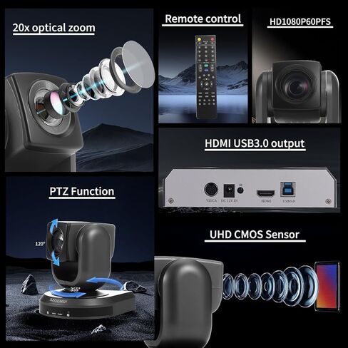 كاميرا SZOOMSY PTZ بتكبير بصري 20X كاميرا فيديو للمؤتمرات USB HD 1080P كاميرا ويب لنظام الغرفة اجتماع العمل الكنيسة العبادة التدريس عن بعد باستخدام التكبير، سكايب، OBS in Kuwait