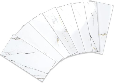 Yipscazo 2025 New Upgrade 100 Pieces Peel and Stick backsplash 3 x 6 Inches 3D PVC Composite Wall Tile Stick on Backsplash Tile for Kitchen Bathroom, Laundry Room, Fireplace in Polished Marble White in Kuwait