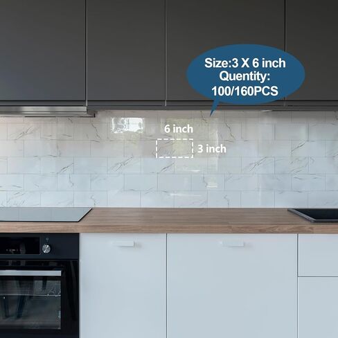 Yipscazo 2025 New Upgrade 100 Pieces Peel and Stick backsplash 3 x 6 Inches 3D PVC Composite Wall Tile Stick on Backsplash Tile for Kitchen Bathroom, Laundry Room, Fireplace in Polished Marble White in Kuwait