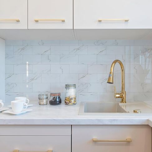 Yipscazo 2025 New Upgrade 100 Pieces Peel and Stick backsplash 3 x 6 Inches 3D PVC Composite Wall Tile Stick on Backsplash Tile for Kitchen Bathroom, Laundry Room, Fireplace in Polished Marble White in Kuwait