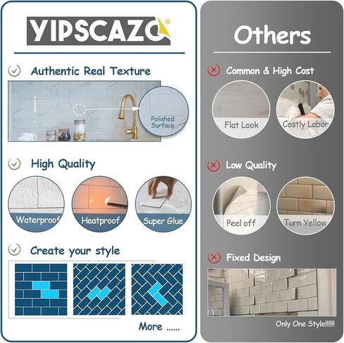 Yipscazo 2025 New Upgrade 100 Pieces Peel and Stick backsplash 3 x 6 Inches 3D PVC Composite Wall Tile Stick on Backsplash Tile for Kitchen Bathroom, Laundry Room, Fireplace in Polished Marble White in Kuwait