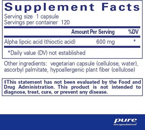 مغلفات نقية alpha lipoic acid 600 mg - ALA ملحق لدعم الكبد ، مضادات الأكسدة ، صحة الأعصاب ، صحة القلب والأوعية الدموية ودعم الكربوهيدرات - حمض ألفا ليبويك المتميز - 60 كبسولة in Kuwait