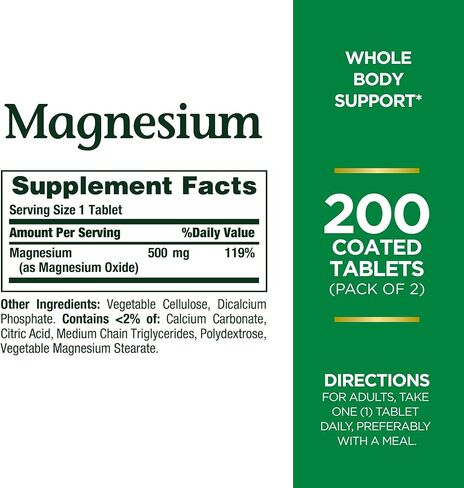 Nature's Bounty Magnesium Supplements - Magnesium 500 Mg Tablets for Bone & Muscle Health, 200 Count (Pack of 1) in Saudi Arabia