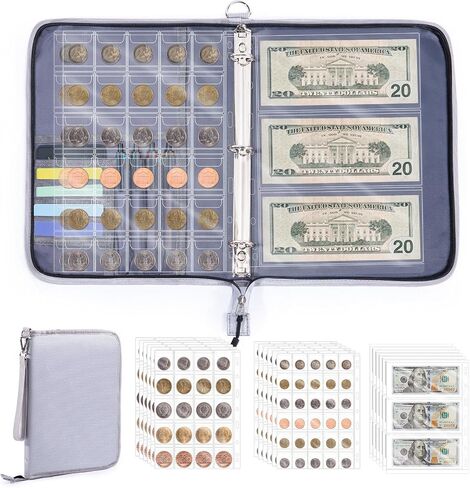 Fireproof Coin Collection Book Coin Holder, 300 Pockets Fireproof Coin Collection Book & 36 Paper Money Organizer Binder for Coin Collection Supplies,Coin Collector Gifts in Kuwait
