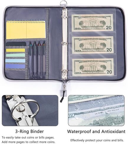 Fireproof Coin Collection Book Coin Holder, 300 Pockets Fireproof Coin Collection Book & 36 Paper Money Organizer Binder for Coin Collection Supplies,Coin Collector Gifts in Kuwait