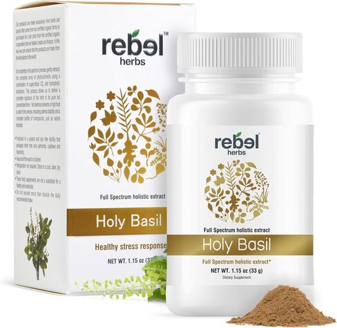 Organic Holy Basil Capsules – Tulsi Leaf Extract, 480mg, 60 Capsules | Ayurvedic Herbal Supplement for Stress Relief, Calm & Wellness | Adaptogen for Vitality, Non-GMO, Gluten-Free in Saudi Arabia