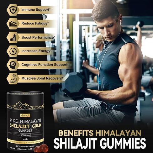 Pure Himalayan Shilajit Gummies: Gold Grade Shilajit Riched with Ashwagandha Fulvic Acid & 85+ Trace Minerals - No Added Sugar - Individually Wrapped - for Men & Women - 60 Gummy in Kuwait