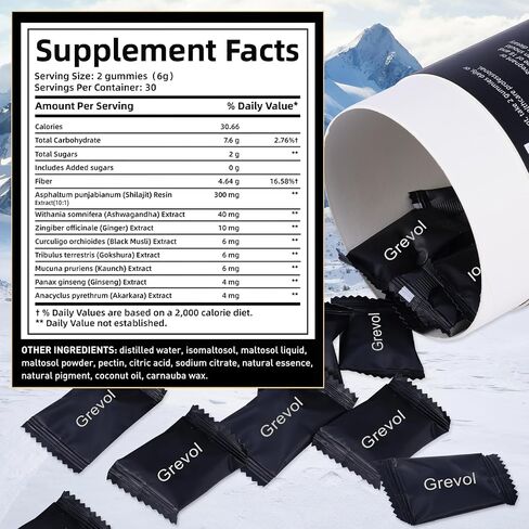 Pure Himalayan Shilajit Gummies: Gold Grade Shilajit Riched with Ashwagandha Fulvic Acid & 85+ Trace Minerals - No Added Sugar - Individually Wrapped - for Men & Women - 60 Gummy in Kuwait