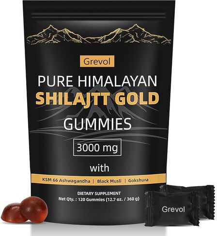 Pure Himalayan Shilajit Gummies: Gold Grade Shilajit Riched with Ashwagandha Fulvic Acid & 85+ Trace Minerals - No Added Sugar - Individually Wrapped - for Men & Women - 60 Gummy in Kuwait