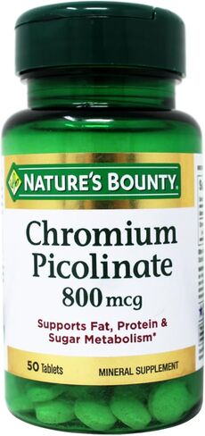 Nature's Bounty Chromium Picolinate, Supports Fat, Protein & Sugar Metabolism, Mineral Supplement, 800 mcg, 50 Tablets in Kuwait
