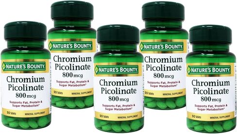 Nature's Bounty Chromium Picolinate, Supports Fat, Protein & Sugar Metabolism, Mineral Supplement, 800 mcg, 50 Tablets in Kuwait