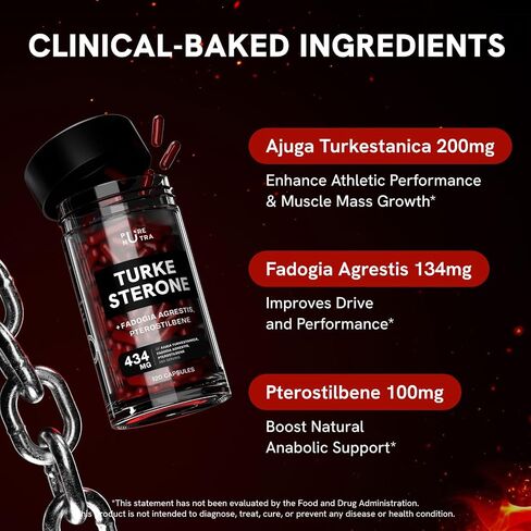 Turkesterone Supplement for Men - Organic Turkesterone Supplement for Muscle Growth with Fadogia Agrestis for Men, Pterostilbene | Complexed Turkesterone Powder | 120 Turkestrone Vegan Capsules in Kuwait