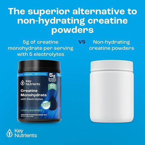 KEY NUTRIENTS Creatine Monohydrate Powder + Electrolytes, 5000mg Creatine Powder, Micronized Creatine Monohydrate, Creapure Creatine for Muscle Building & Workout Recovery - 60 Servings, Made in USA in Saudi Arabia