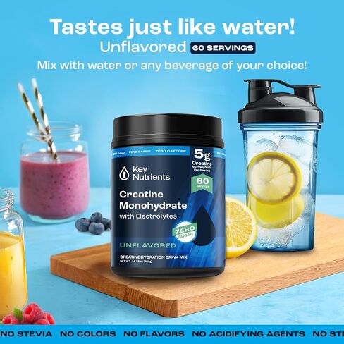 KEY NUTRIENTS Creatine Monohydrate Powder + Electrolytes, 5000mg Creatine Powder, Micronized Creatine Monohydrate, Creapure Creatine for Muscle Building & Workout Recovery - 60 Servings, Made in USA in Saudi Arabia