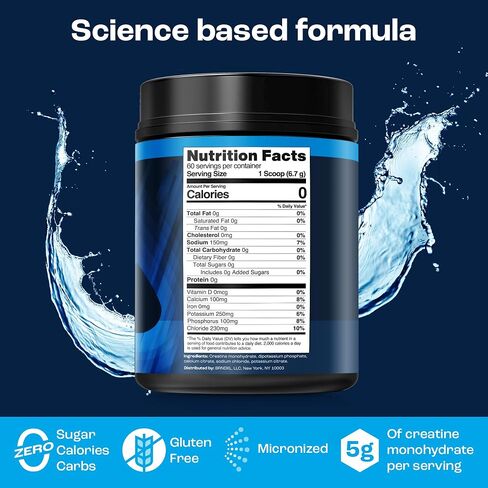 KEY NUTRIENTS Creatine Monohydrate Powder + Electrolytes, 5000mg Creatine Powder, Micronized Creatine Monohydrate, Creapure Creatine for Muscle Building & Workout Recovery - 60 Servings, Made in USA in Saudi Arabia
