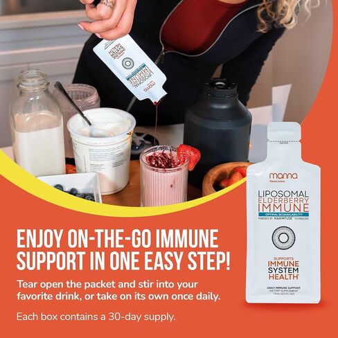 Manna Liposomal Elderberry Immune Packets – Vitamins C, D, Zinc, Echinacea & Ginger - Daily Immune Support for Adults & Kids - Sugar Free, Real Elderberry Extract & Syrup, Travel-Friendly, 30 Pack in Saudi Arabia