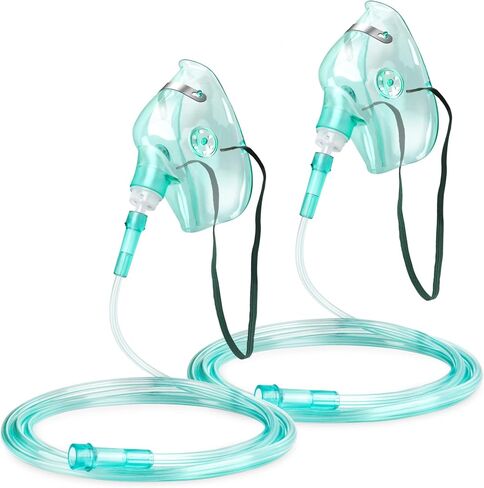 ANSNF 2 Pack Mask Oxygen Mask للوجه البالغ مع 6.6 'أنبوب وحزام مرن قابل للتعديل - حجم M+L (واضح) - لا كوب in Kuwait