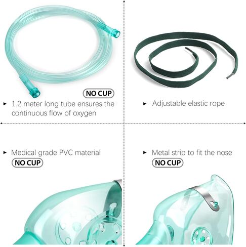 ANSNF 2 Pack Mask Oxygen Mask للوجه البالغ مع 6.6 'أنبوب وحزام مرن قابل للتعديل - حجم M+L (واضح) - لا كوب in Kuwait