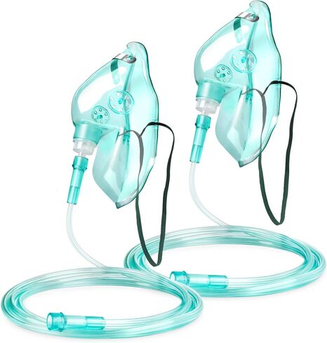 ANSNF 2 Pack Mask Oxygen Mask للوجه البالغ مع 6.6 'أنبوب وحزام مرن قابل للتعديل - حجم M+L (واضح) - لا كوب in Kuwait