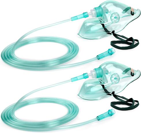 ANSNF 2 Pack Mask Oxygen Mask للوجه البالغ مع 6.6 'أنبوب وحزام مرن قابل للتعديل - حجم M+L (واضح) - لا كوب in Kuwait