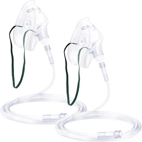 ANSNF 2 Pack Mask Oxygen Mask للوجه البالغ مع 6.6 'أنبوب وحزام مرن قابل للتعديل - حجم M+L (واضح) - لا كوب in Kuwait