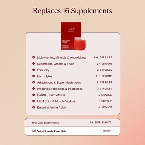 Daily Ultimate Essentials All-in-One Multivitamin Supplement, 92 Nutrient Rich Ingredients CoQ10, Probiotics, Vitamins, Greens, GF, Acai Mixed Berry (30 Servings, Travel Packs - Tumbler Included) in Saudi Arabia