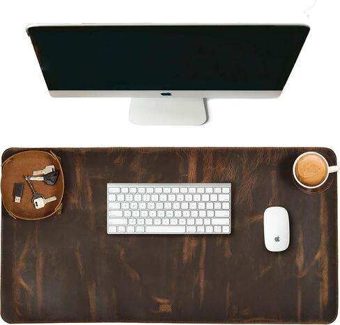 LEATHER VILLAGE -32X16 Real Leather Desk Mat for Desktop & Laptop, with Leather Tray & Tea Coaster, 3mm Thick Genuine Leather Desk Cover-Protector-Blotter- Tan Color in Saudi Arabia