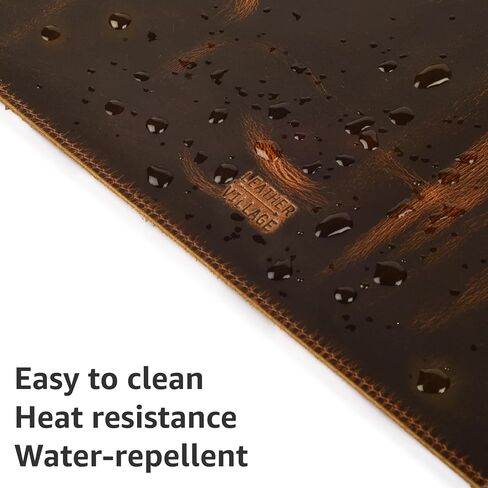 LEATHER VILLAGE -32X16 Real Leather Desk Mat for Desktop & Laptop, with Leather Tray & Tea Coaster, 3mm Thick Genuine Leather Desk Cover-Protector-Blotter- Tan Color in Saudi Arabia
