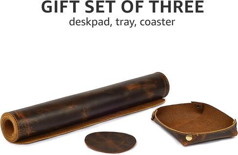 LEATHER VILLAGE -32X16 Real Leather Desk Mat for Desktop & Laptop, with Leather Tray & Tea Coaster, 3mm Thick Genuine Leather Desk Cover-Protector-Blotter- Tan Color in Saudi Arabia