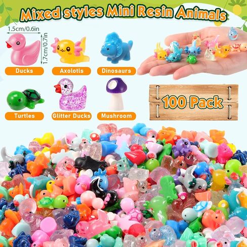 Barydat 200 Pcs Mini Resin Animals Figures Small Variety Animals to Hide Tiny Duck Axolotl Dinosaur Turtle Mushroom Figures for Christmas Easter Gifts Landscape Game Garden Decorations Garden Crafts in Kuwait