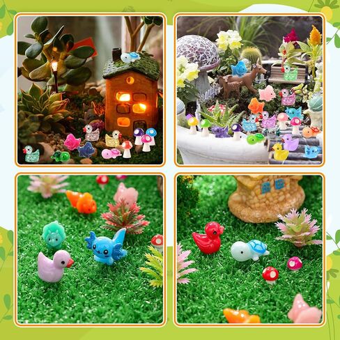 Barydat 200 Pcs Mini Resin Animals Figures Small Variety Animals to Hide Tiny Duck Axolotl Dinosaur Turtle Mushroom Figures for Christmas Easter Gifts Landscape Game Garden Decorations Garden Crafts in Kuwait