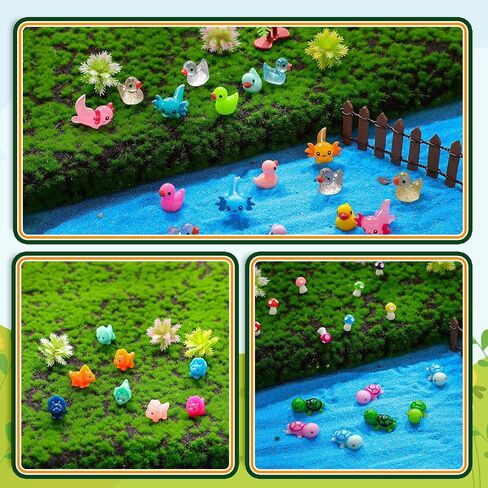 Barydat 200 Pcs Mini Resin Animals Figures Small Variety Animals to Hide Tiny Duck Axolotl Dinosaur Turtle Mushroom Figures for Christmas Easter Gifts Landscape Game Garden Decorations Garden Crafts in Kuwait