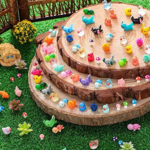 Barydat 200 Pcs Mini Resin Animals Figures Small Variety Animals to Hide Tiny Duck Axolotl Dinosaur Turtle Mushroom Figures for Christmas Easter Gifts Landscape Game Garden Decorations Garden Crafts in Kuwait