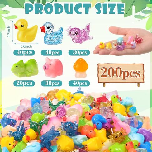Barydat 200 Pcs Mini Resin Animals Figures Small Variety Animals to Hide Tiny Duck Axolotl Dinosaur Turtle Mushroom Figures for Christmas Easter Gifts Landscape Game Garden Decorations Garden Crafts in Kuwait