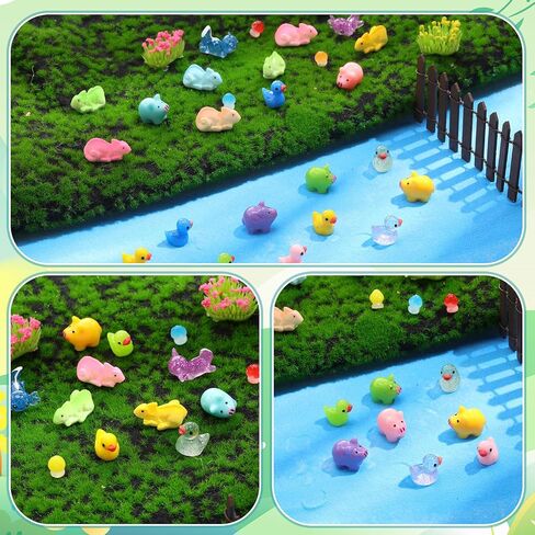 Barydat 200 Pcs Mini Resin Animals Figures Small Variety Animals to Hide Tiny Duck Axolotl Dinosaur Turtle Mushroom Figures for Christmas Easter Gifts Landscape Game Garden Decorations Garden Crafts in Kuwait