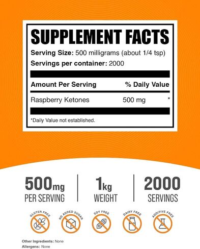 BulkSupplements.com Raspberry Ketones Powder - Raspberry Ketones Supplement, Antioxidant Source - for Energy Support, Gluten Free, 500mg per Serving, 100g (3.5 oz) (Pack of 1) in Kuwait